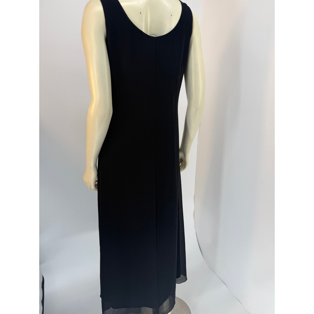 Molly Malloy Evening Black‎ Sleeveless Maxi Dress Scoop Neck Sheer Overlay Sz 10 - Picture 5 of 12